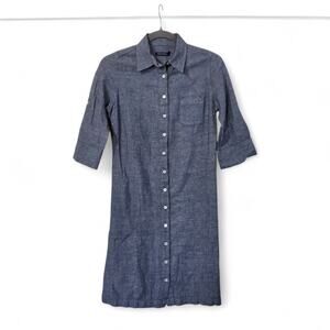 Voila St Barth Linen Blend Blue Denim Look Woven Shirt Mini Dress, US Size 2